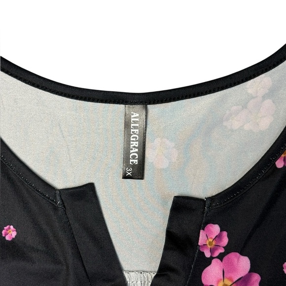 Women’s Plus Floral Short Sleeve Button Top V Smock Blouse. Black Pink 3X #1506 - Picture 5 of 6